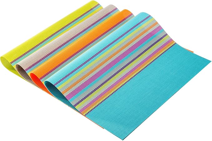 SHACOS Placemats Set of 4 Colorful Woven Vinyl Place Mats for Dining Table Reversible PVC Heat Resistant Table Mats (4, Multicolor)