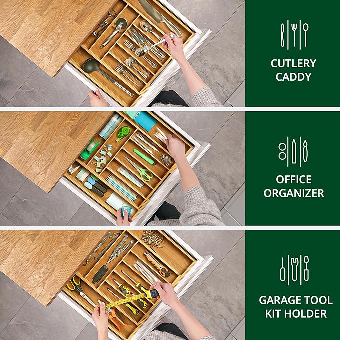 ROYAL CRAFT WOOD Luxury Bamboo Kitchen Drawer Organizer and Storage Box 5pcs Bundle