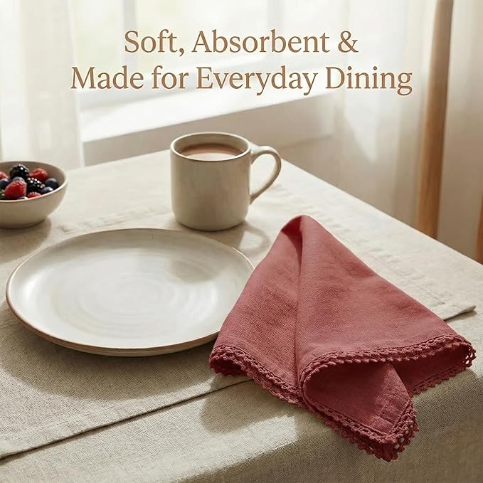 ACCENTHOME Red Cloth Napkins Set of 12 18x18 inch Cotton Dinner Napkins - Washable Soft Premium Hotel Quality Reusable Napkins Perfect Table Napkins for Family Dinners, Weddings & Everyday Use