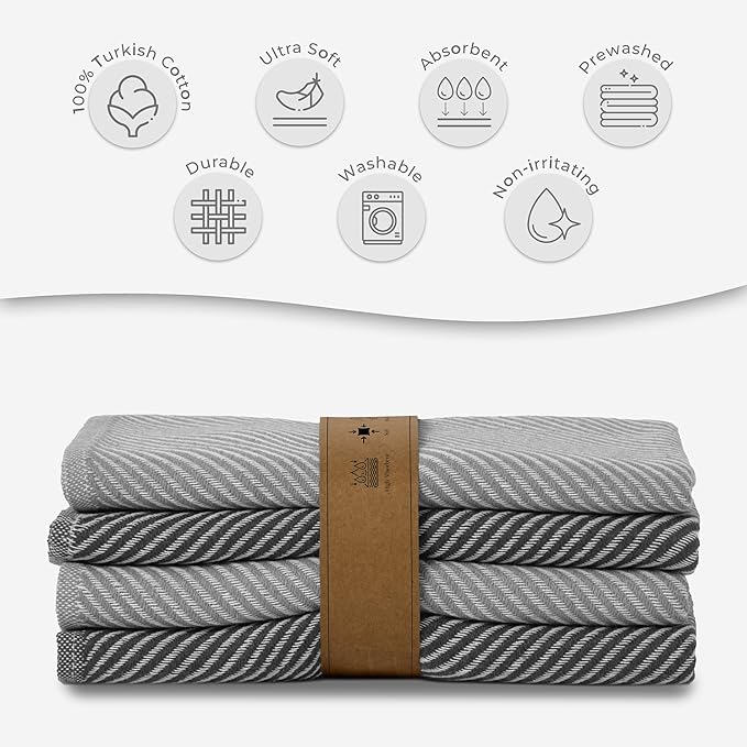 Ossano Decorative Dish Towels Set - 4 Pack, (20" x 30") - Decorative & Large - Versatile as, Kitchen Hand Towel, Dish Towels for Kitchen, Dishcloths, Kitchen Cloths, Gray and Anthracite Gray