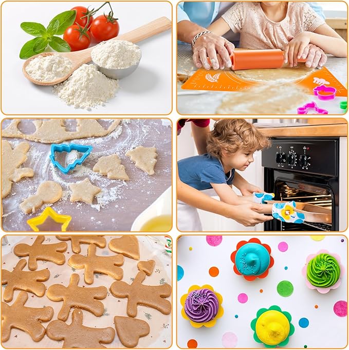 EFO SHM 52 PCS Kids Cooking Sets, Montessori Pretend Play Kitchen Toys for Real Cooking Baking, Toddler Knife Set with Chef Hat & Apron, Kids Baking Set for Boys Girls Christmas Birthday Gift
