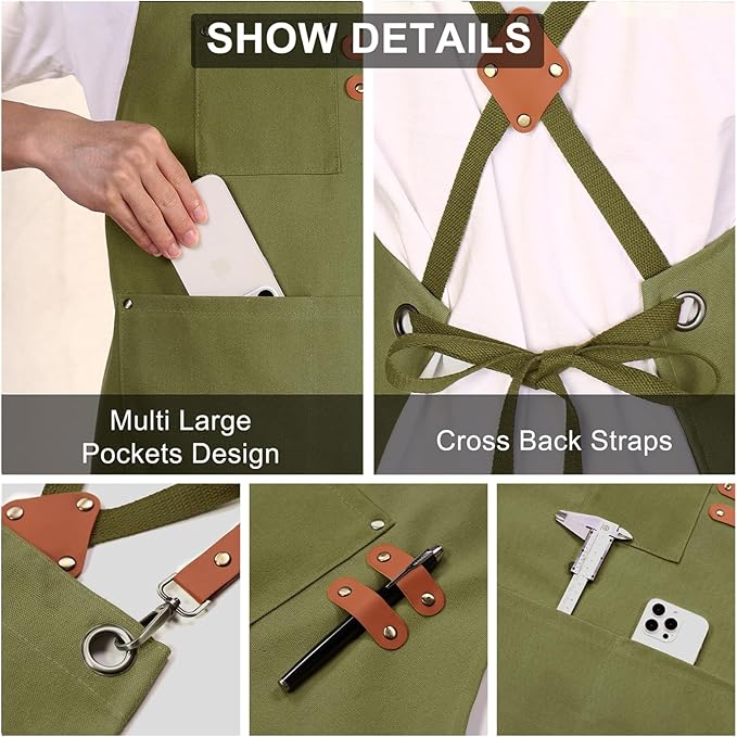 ZOMAO Chef Apron for Women Men with Large Pockets, Cotton Canvas Cross Back Waterproof Work Aprons for Kitchen Cooking Bib