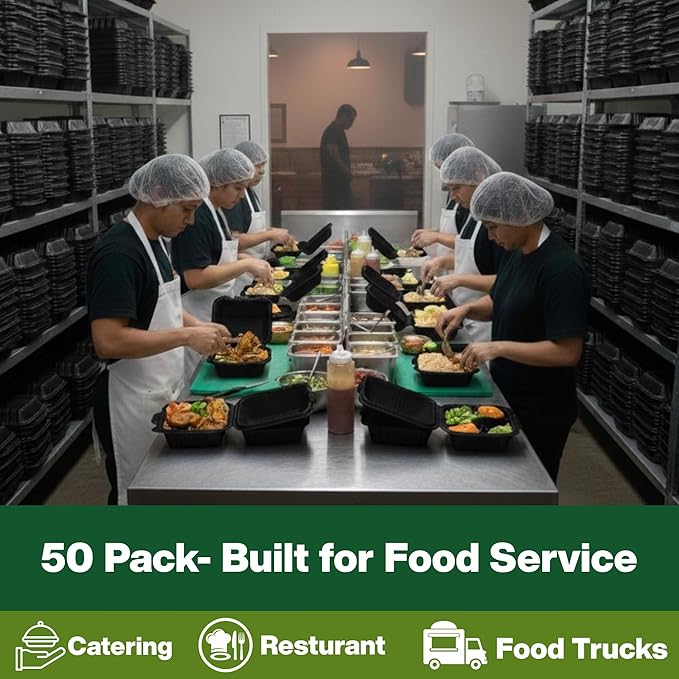 Hinged Take-Out Containers 6″ x 6″ BPA Free, Clamshell To Go Boxes Recyclable, Microwave & Freezer Safe Food Storage Boxes for Restaurants, Catering - Cake Slice Container - Black
