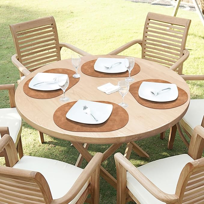 ADRIMER Placemats, Heat Resistant Oval Placemats Set of 6 Washable 12 x 17 Inch, Waterproof Table Mats, Wipeable Pu Place Mats for Kitchen, Dining Room, Sandy Light Brown
