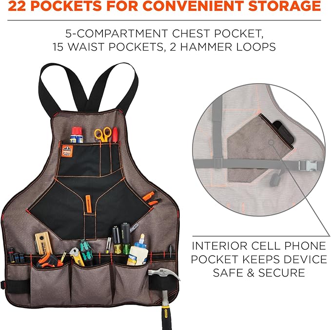 Ergodyne - 13694 Arsenal 5704 Torso Length Work Tool Apron, 22-Pockets, Gray
