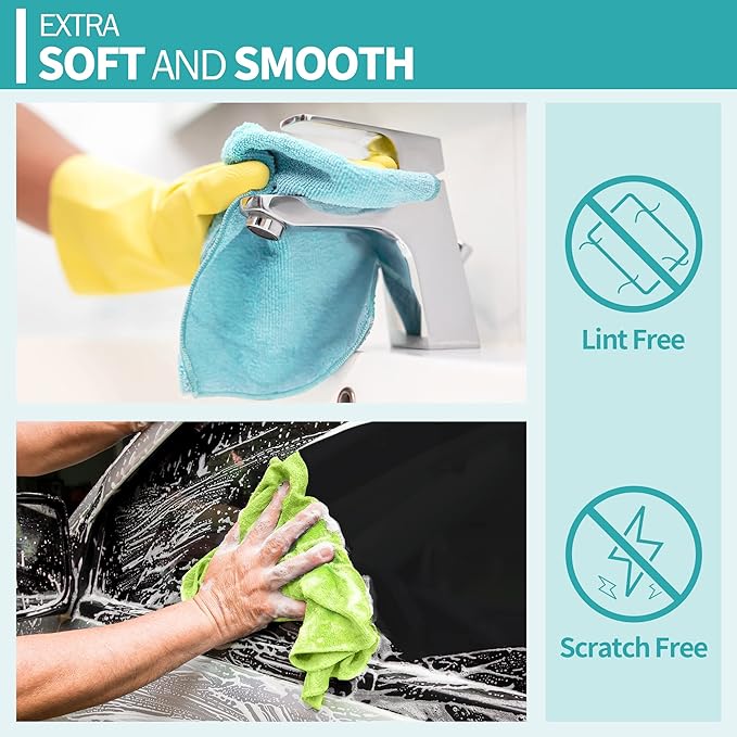 Microfiber Cleaning Cloth, 100 Pack Cleaning Rags, 12" x 12" Shop Towels, Lint Free Reusable All Purpose Microfiber Towels for Cars Kitchen House Office Automotive