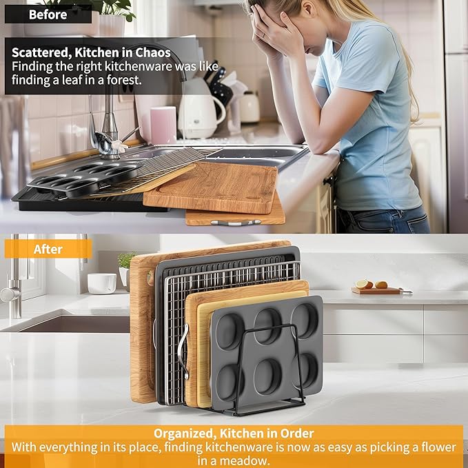 Cutting Board Organizer Kitchen Organizer Rack for Cutting Board, Bakeware, and Cookie Sheet, 5-Slot Heavy-Duty Steel Cookware Holder,Rust-Resistant with Anti-Slip Feet (1, Large)