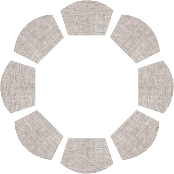 SHACOS Wedge Placemats Set of 8 Woven Vinyl Placemats for Round Curved Table Place Mats Wipe Clean Non Slip Table Mats, Beige White Black