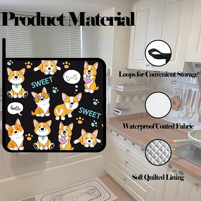 Cute Dogs Corgi Pot Holders 2 PCS,Kitchen Heat Resistant Hot Pads for Cooking Grilling Baking BBQ, Pot Holders for Women Cook Home Microwave