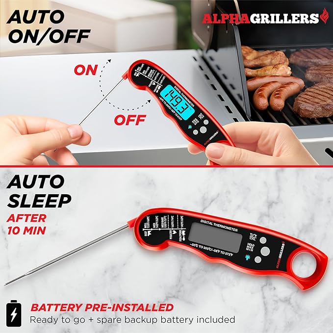 Alpha Grillers Meat Thermometer Digital – Instant Read Food Thermometer for Cooking & Grilling – Professional Kitchen Gifts for Men, Dad & Mom