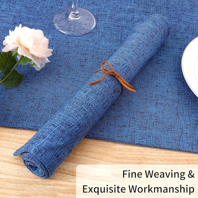 Homaxy Cloths Placemats for Dining Table Set of 8, Heat Resistant Washable Cotton Linen Blend Table Mats, Easy to Clean Place Mats for Indoor Outdoor Party Kitchen Decoration, 13" x 18", Blue