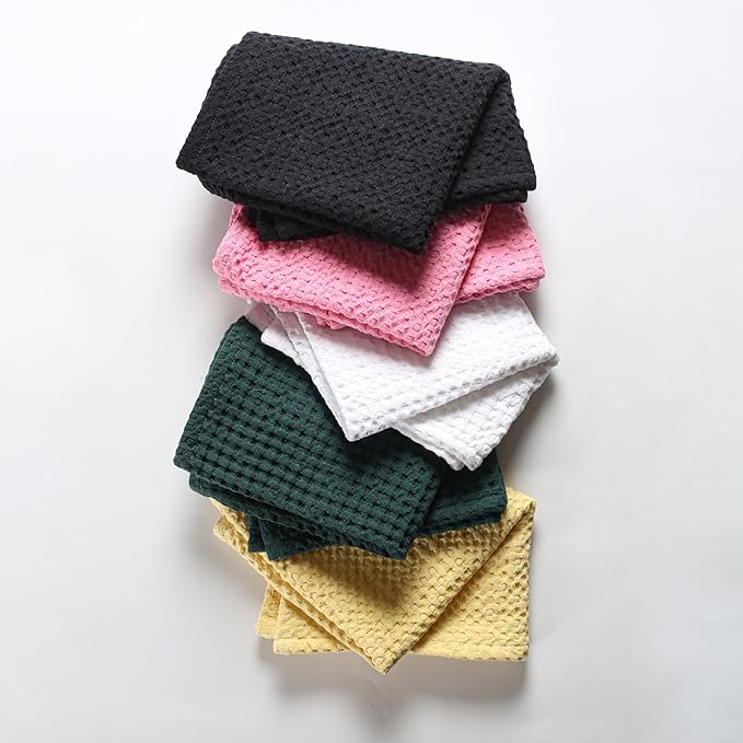 Native Fab 4-Pack Premium Waffle Kitchen Towels with Hanging Loop 16x26 inches, Soft Absorbent, Cotton Dish Towels for Cleaning Drying Dishes, White