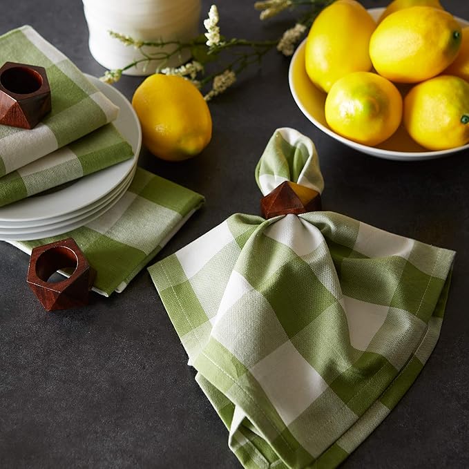 DII Buffalo Check Collection, Classic Farmhouse Cloth Napkin Set, 20x20, Antique Green, 6 Piece
