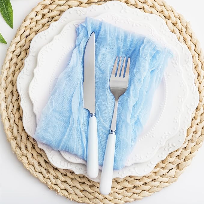 Baby Blue 60 Pack Cheesecloth Napkins Washable 21x21 Inches Baby Blue Cloth Napkins Set of 60 Bridal Baby Shower Dinner Table Napkins for Wedding Rustic Boho Cotton Gauze Summer Party Table Decor
