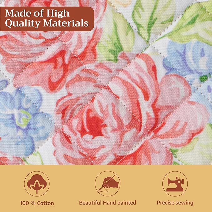 Maison d' Hermine Pot Holders 100% Cotton Heat Resistant Potholders 8" x 8" Hot Pads with Loop BBQ Cooking Baking Gifts for Mothers Day Handling Hot Pans Spring/Summer (Pack of 1, Vintage Floral)