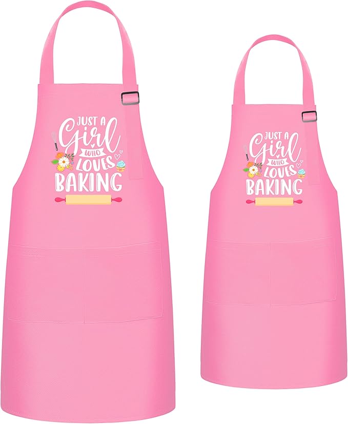 R HORSE 2Pcs Adults Kids Matching Apron Set Mommy and Me Adjustable Kitchen Apron with 2 Pockets Parent and Child Matching Gift for Mother's Day Women Kid Cooking Baking Painting Training
