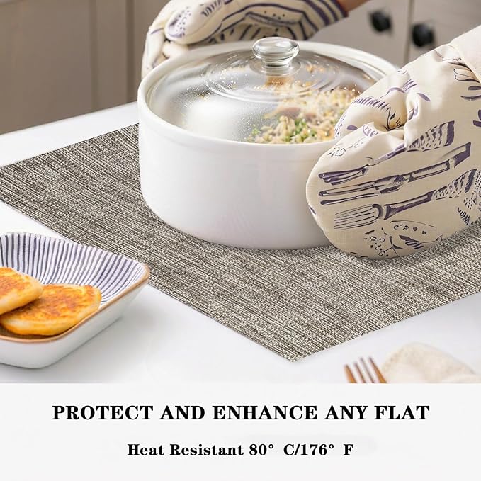 Cappuccino Placemats Set of 2 - Heat Resistant Non-Slip Place mats for Dining Table, Washable Durable PVC Vinyl Woven Table Mats (Cappuccino, 2)