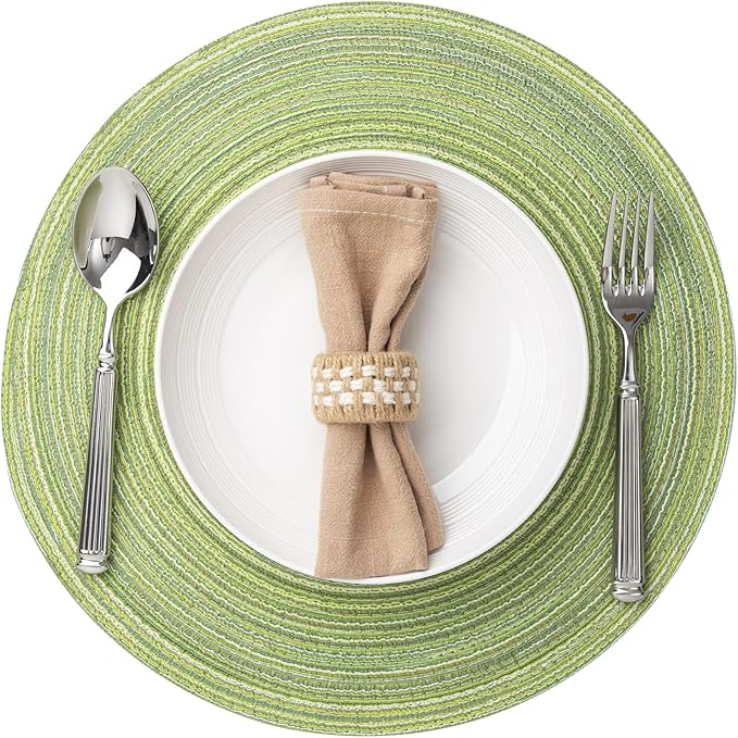 Round Placemats Set of 4 Woven Placemats Washable Braided Table Mats for Dining Table Heat Resistant Non-Slip Circle Place Mats(Green)