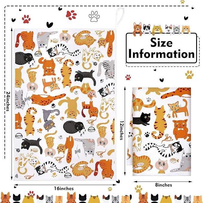 TecUnite 6 Pcs Cat Kitchen Towels Set Funny Cat Tea Towels Cute Dish Towel Decorative Hand Towel Cats Lover Gifts for Cleaning Drying Wiping Tasks Cats Owners Women Mom Housewarming Gifts Decor