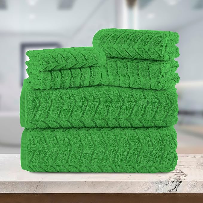 Elegant Comfort Luxury 6-Piece 100% Turkish Cotton Jacquard Braided Textured Premium Hotel Quality Towel Set– Soft and Absorbent, Includes 2 Bath Towels, 2 Hand Towels and 2 Washcloths, Emerald Green