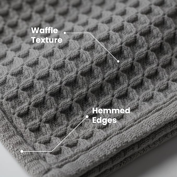 WHITEWRAP Premium Cotton Classic Waffle Weave Kitchen Dish Cloths, 12x12 Inch Ultra Absorbent Lint-Free Dish Towels, Fast Drying Dishcloths for Washing Dishes, 6 Pack, Grey