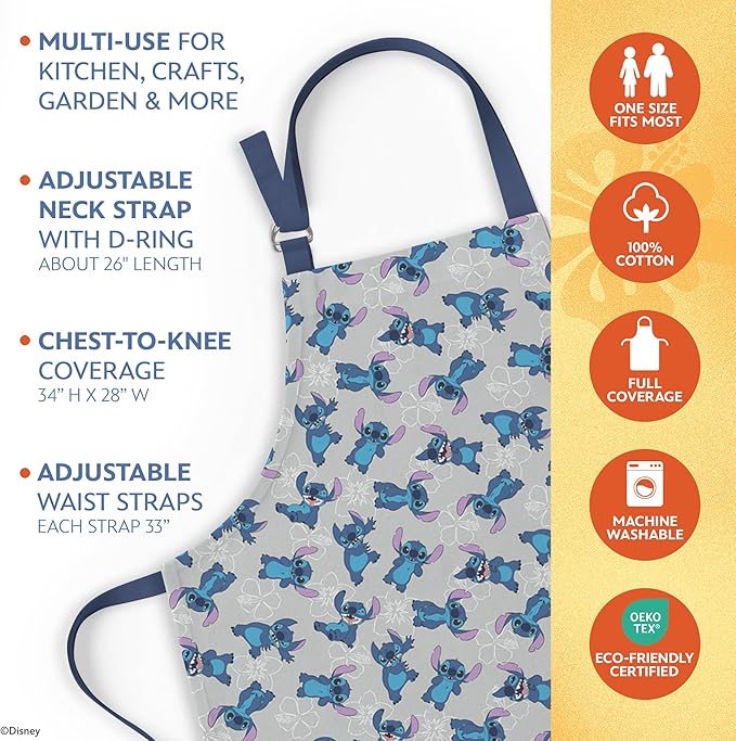 Best Brands Disney Apron & Oven Mitts Set – 3 Piece Bundle with 1 Cotton Kitchen Apron for Cooking & 2 Heat Resistant Pot Holders