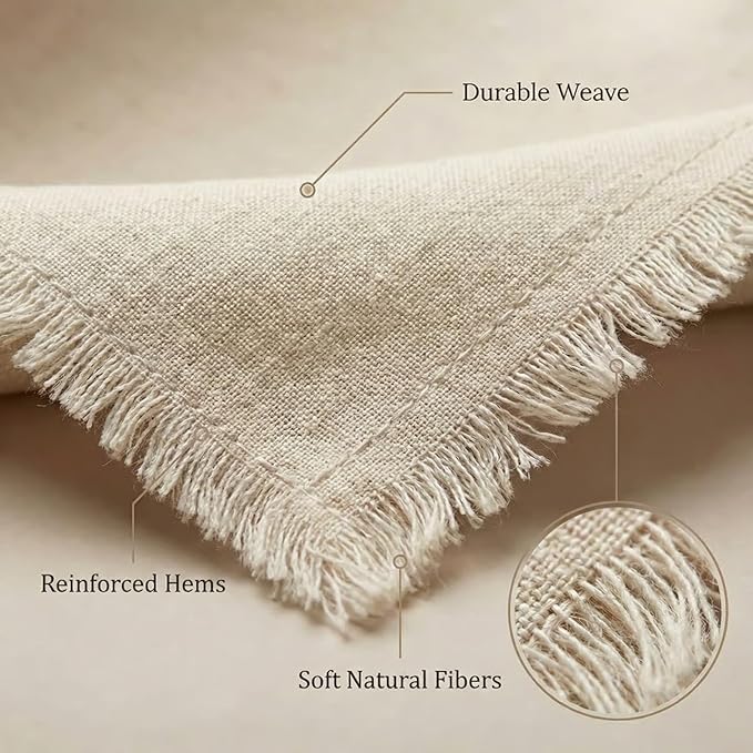 ACCENTHOME Natural Cotton Linen Napkin Set of 12 18x18 inch Dinner Napkins - Washable Soft Premium Hotel Quality Reusable Hemmed Edges Napkins Perfect Table Linens for Family Dinners, Weddings
