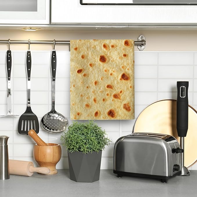 Burritos Tortilla Kitchen Towels Decorative Set of 2, Soft Absorbent Dish Towels Fried Pancake Pita Hand Towels for Kitchen Farmhouse Holiday Home Decorations