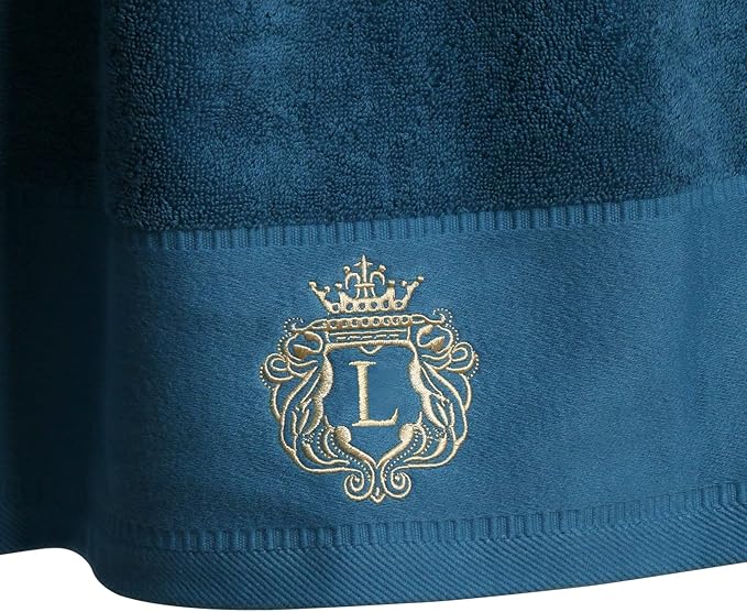 Luxury Bathroom Super Soft and Highly Absorbent Premium 100% Cotton Bath Towel Set for Gifts (Blue-L)