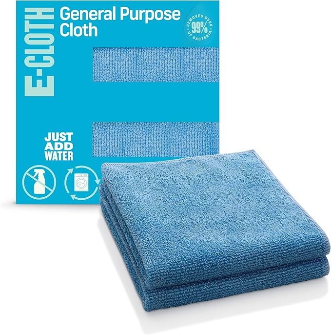E-Cloth Microfiber Cloth, World's Leading Premium Microfiber Cleaning Cloth, Twice as Durable as Competition, 1 Year Guarantee, Ideal for Kitchen, Countertops, Sinks, and Bathrooms, Blue, 2 Pack