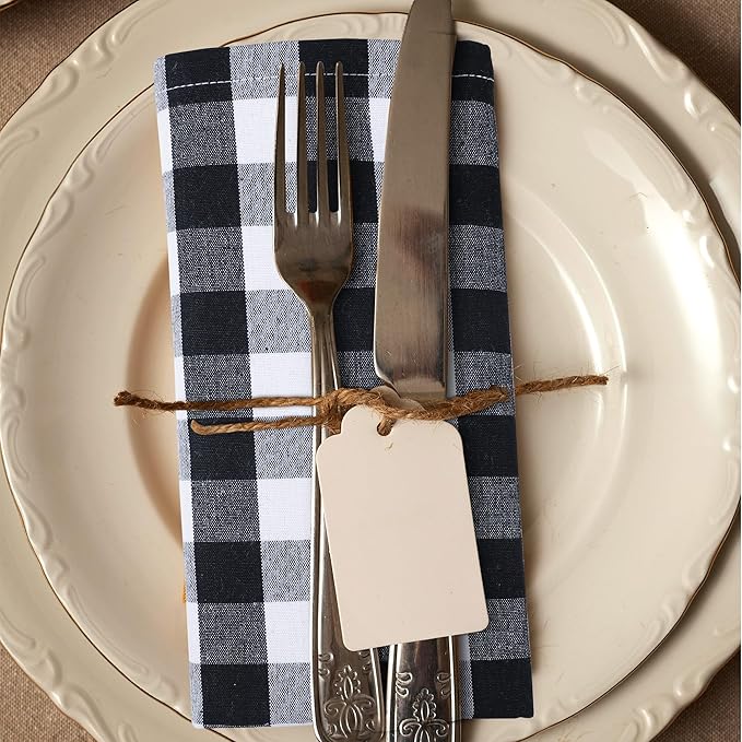 Urban Villa Cotton Dinner Napkins Set of 6, Highly Absorbent 20x20 Inches Premium Cloth Napkins Hotel Quality Reusable & Washable Table Dinner Napkins For Home & Weddings - Black/White, Buffalo Checks