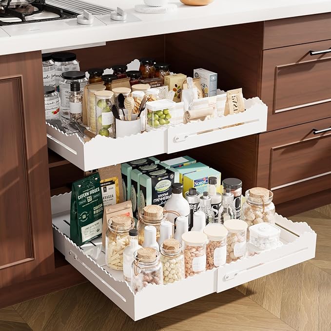 Pull Out Cabinet Organizer, Expandable Width (12"-18") and Depth (13.7"-23.6"),Pull Out Drawers for Cabinets, Slide Out Drawers for Kitchen Cabinets with Sturdy Metal Pull Out Shelves