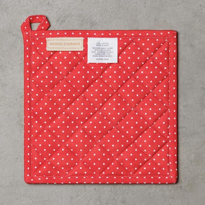 Maison d' Hermine Pot Holders 100% Cotton Heat Resistant Potholders 8" x 8" Hot Pads with Loop BBQ Cooking Baking Gifts for Mothers Day Handling Hot Pans Spring/Summer (Pack of 1, Vintage Floral)