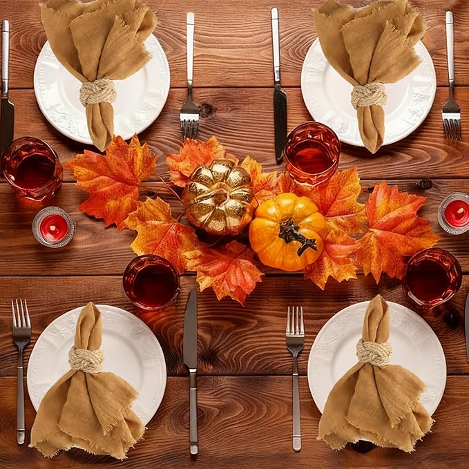Cotton Blend Fringe Cloth Napkins - Crinkle Gauze Dinner Napkins, Reusable & Washable Table Napkins, 17" x 17" (43 x 43 cm), Multiple Colors, 12/24/48/100 Pack (12, Yellow)