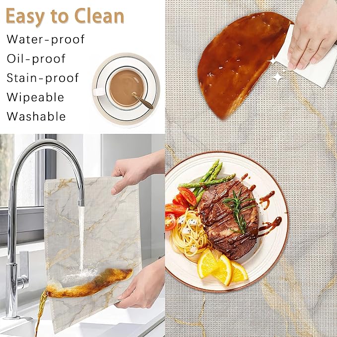 Placemats Set of 6,White Gold Marble Table Mats, Washable Linen Table Mats,Non-Slip Heat Resistant Placemats for Party Kitchen Dining Indoor Outdoor 12"x18"
