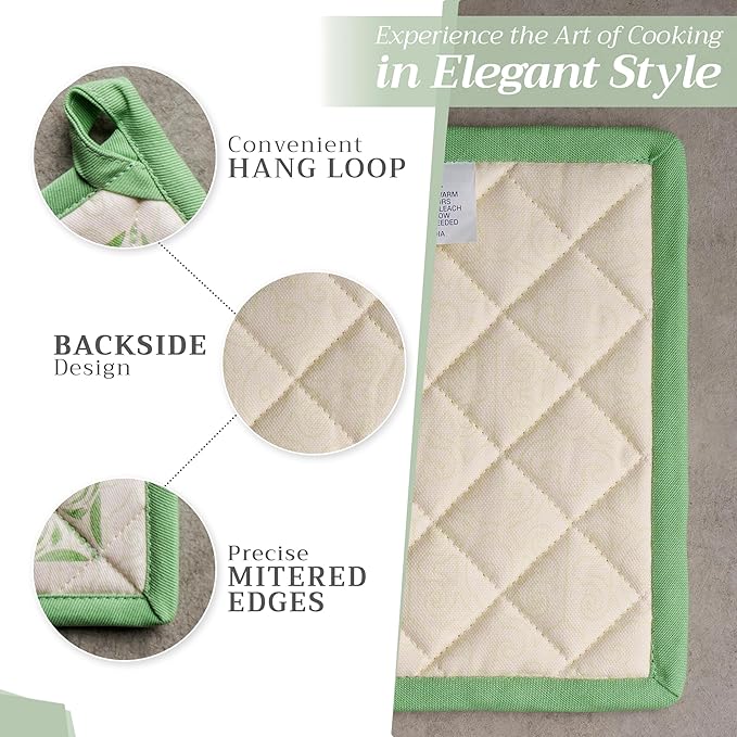 Maison d' Hermine Pot Holders 100% Cotton Heat Resistant Potholders 8" x 8" Hot Pads with Loop BBQ Cooking Baking Gifts for Mothers Day Handling Hot Pans Spring/Summer (Pack of 1, Jardin Du Roy)