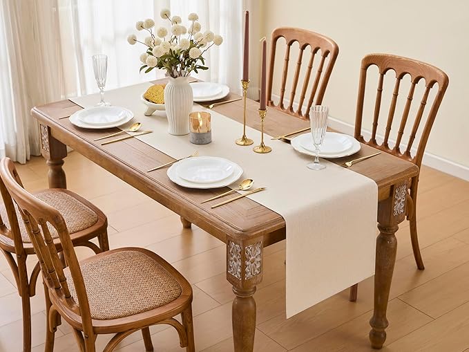 YATOJUZI Cream Table Runner Seasonal Fall Summer Kitchen Dining Coffee Table Decoration 72 Inches Long Beige Waterproof Farmhouse Rustic Table Runner Home Wedding Party Decor 16x72Inch