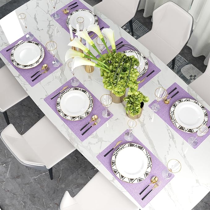 4 Piece Soft Caddice Faux Linen Decorative Place Mats Heat Resistant Dining Table Place Mats Kitchen Table Mats 12x18 Lilac
