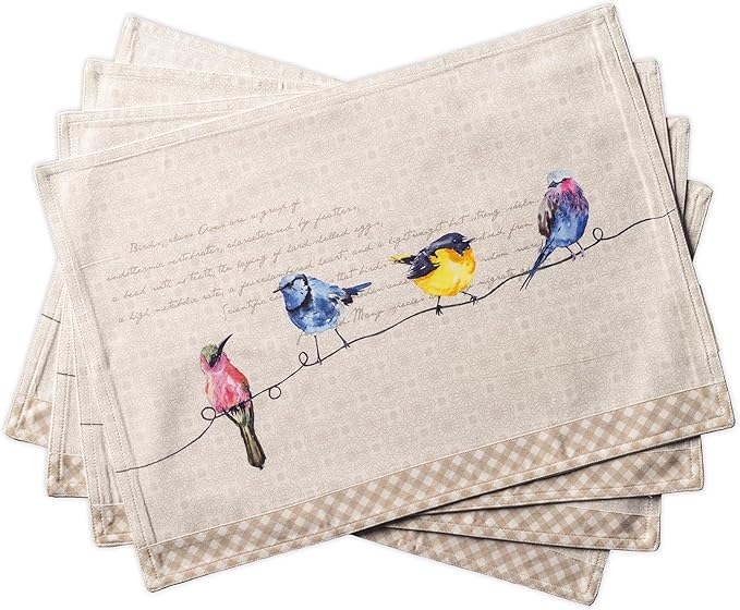 Maison d' Hermine Placemats Set of 4 100% Cotton Washable Cloth Place Mats Reusable Table Mats for Kitchen Dining Party Wedding Gifts for Mothers Day Spring/Summer (Birdies on Wire, 13" x 19")