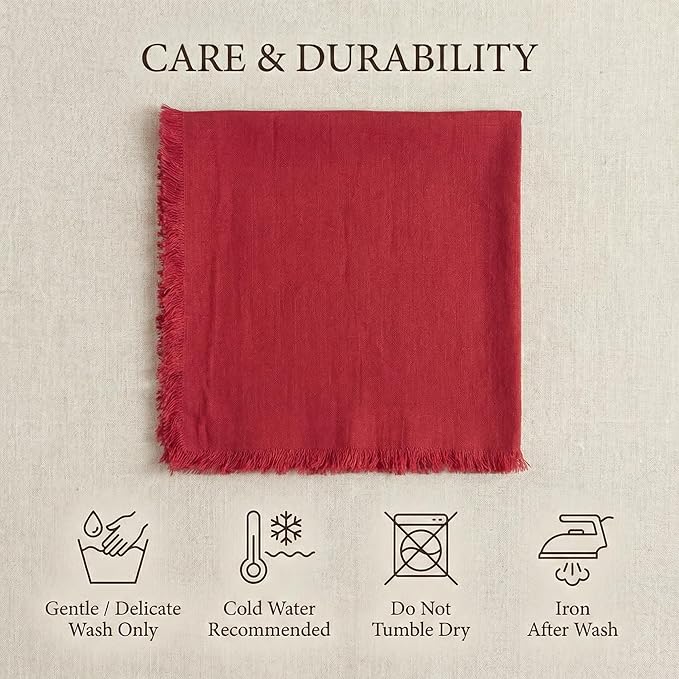 ACCENTHOME Red Cotton Linen Napkin Set of 12 18x18 inch Dinner Napkins - Washable Soft Premium Hotel Quality Reusable Hemmed Edges Napkins Perfect Table Linens for Family Dinners, Weddings