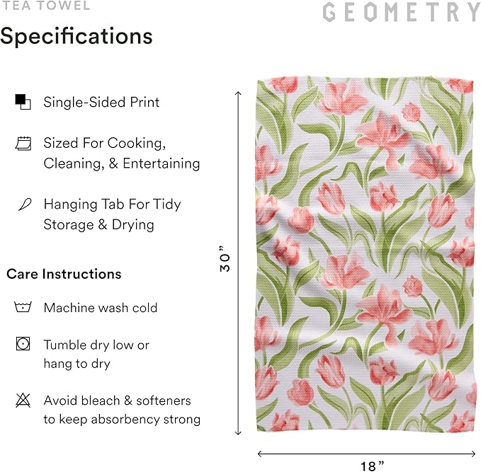 GEOMETRY Spring Kitchen Towels - Quick Dry Microfiber Cloth Spring & Summer Dish Towels for Kitchen Drying - Premium Quick Dry Towel - Tulip Lover, 18" x 30" - 2-Pack
