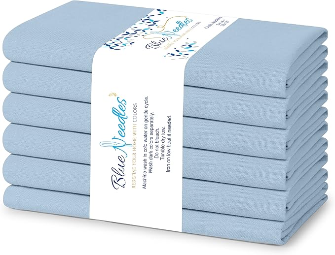 Blue Needles Solid Cloth Napkins Set of 6 Ice Blue 100% Cotton Dinner Napkins 18x18 inches - Spring Summer Easter - Soft, Reusable, Absorbent & Washable Linen, Ideal for Events Parties & Everyday Use