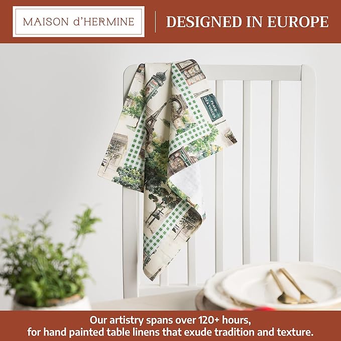 Maison d' Hermine Cloth Napkins Set of 4 100% Cotton Everyday Reusable Square Napkins Cloth Washable Dinner Party Wedding Restaurant Gifts for Mothers Day Spring/Summer (Paris Voyage, 18" x 18")