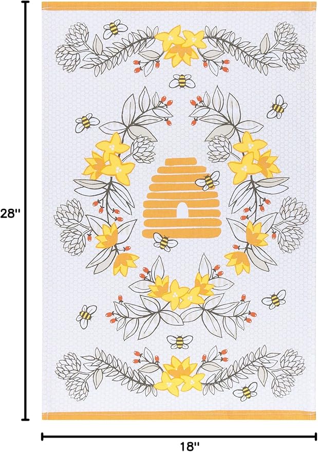 Now Designs Kitchen Tea Towel, Bees - 18 x 28 in | Set of 2
