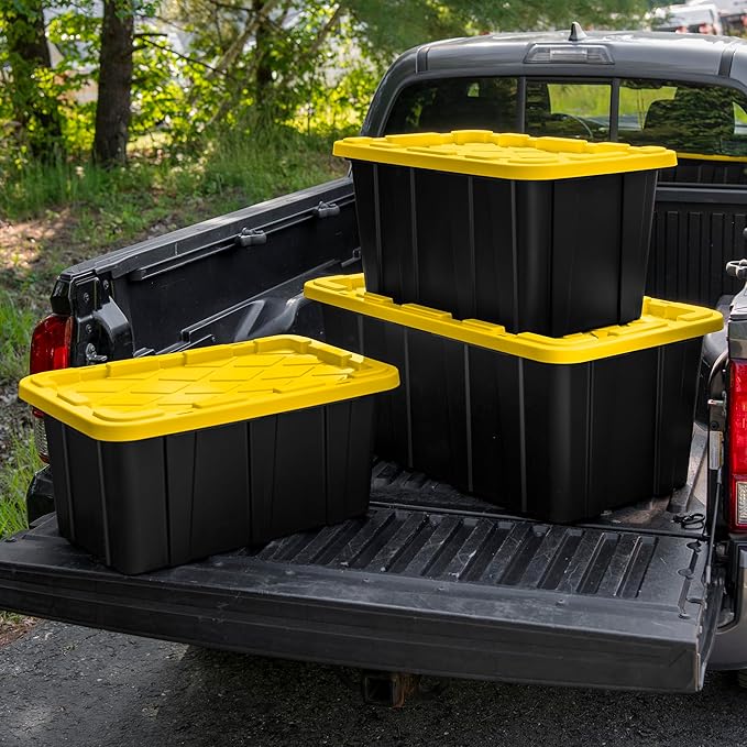 Sterilite 12-Pack Industrial Tote, Plastic Storage Container Bins with Lids, 38 Gallon - Heavy-Duty Organizing Containers for Closet, Bathroom, and Office