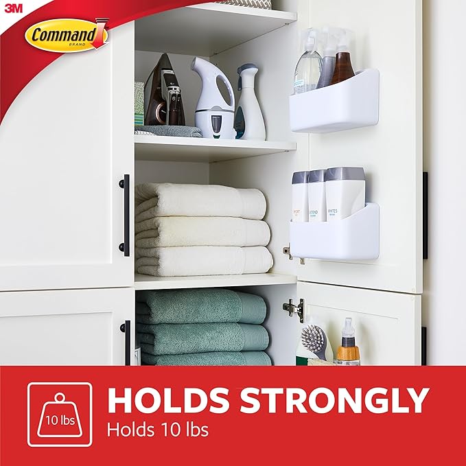 Command 10 Lb Large Organizing Caddy with 4 Strips,9.91" x 3.38" x 5.15",Heavyweight Damage-Free Hanging for Organizing Cleaning Supplies,Closet,and Pantry,(Pack of 8)