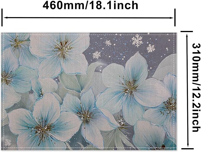 HOMETITUTE Placemats Set of 4 12x18 inch Blue Floral Table Mats for Dining Table Linen Placemats Farmhouse Decorations Kitchen Decor Desk Mat for Outdoor Home Party Kitchen Seasonal Dining