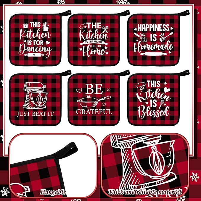 Bencailor 12 Pcs Pot Holders with Pocket Kitchen Hot Potholders Hot Pad Oven Mitts Cookie Bag Oven Gloves for Kitchen Gift Baking Cooking (Red and Black,Cooking Tool)