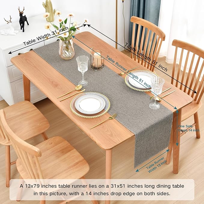 Farmhouse Rustic Table Runner Grey Faux Linen Table Runners Water Resistant Table Runner 60 inches Long for Living Room Dresser Bedroom Kitchen Dining Party 13x60 Inch