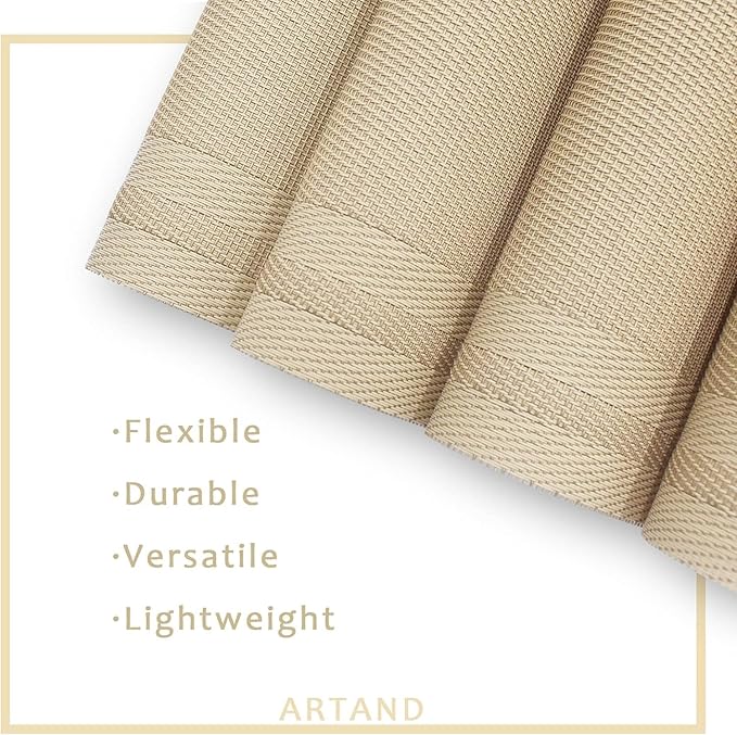 DACHUI Placemats Set of 8, Linen Look Woven Place Mats, Water Resistant, Heat Resistant, Washable, Durable Table Mats (Beige)